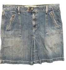 Gap Y2K Denim Jean Mini Skirt Front Pleat Size 14 Blue Med Wash 36x19 Stretch
