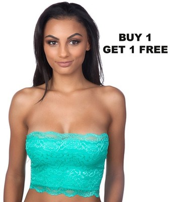 Color Story Women's Strapless Lined Lace Layering Bandeau Bra Crop Top