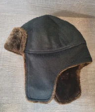 American Rag AVIATOR  CAP  100% Acrilic Dark Blue & Brown Plain Lined ONE SIZE 