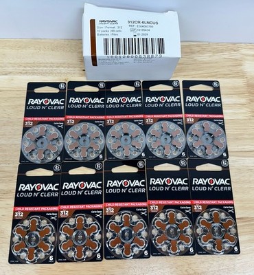 Rayovac Loud n' Clear Hearing Aid Batteries Size 312, 60 Total Batteries