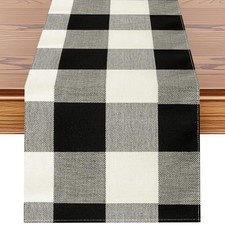 Christmas Table Runner, Table Runner, 13" x 72" Black and White Buffalo Plaid