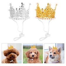 2Pcs Crown Birthday Hat Dog Grooming Accessories for Small Pets