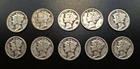 Lot Of 10 Mercury Silver Dimes - Assorted Dates, Years 1917 - 1939