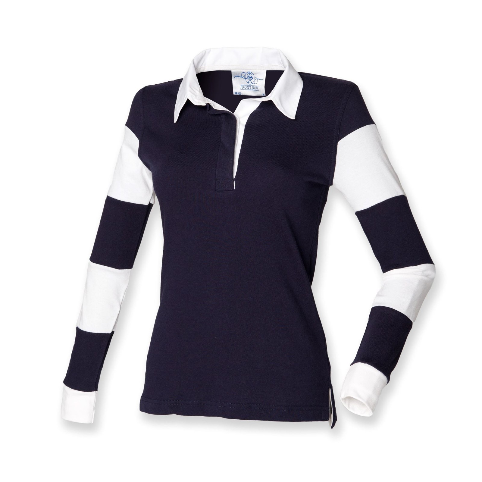Blusa donna blusa donna blu navy prima fila rugby cotone polo righe manica lunga