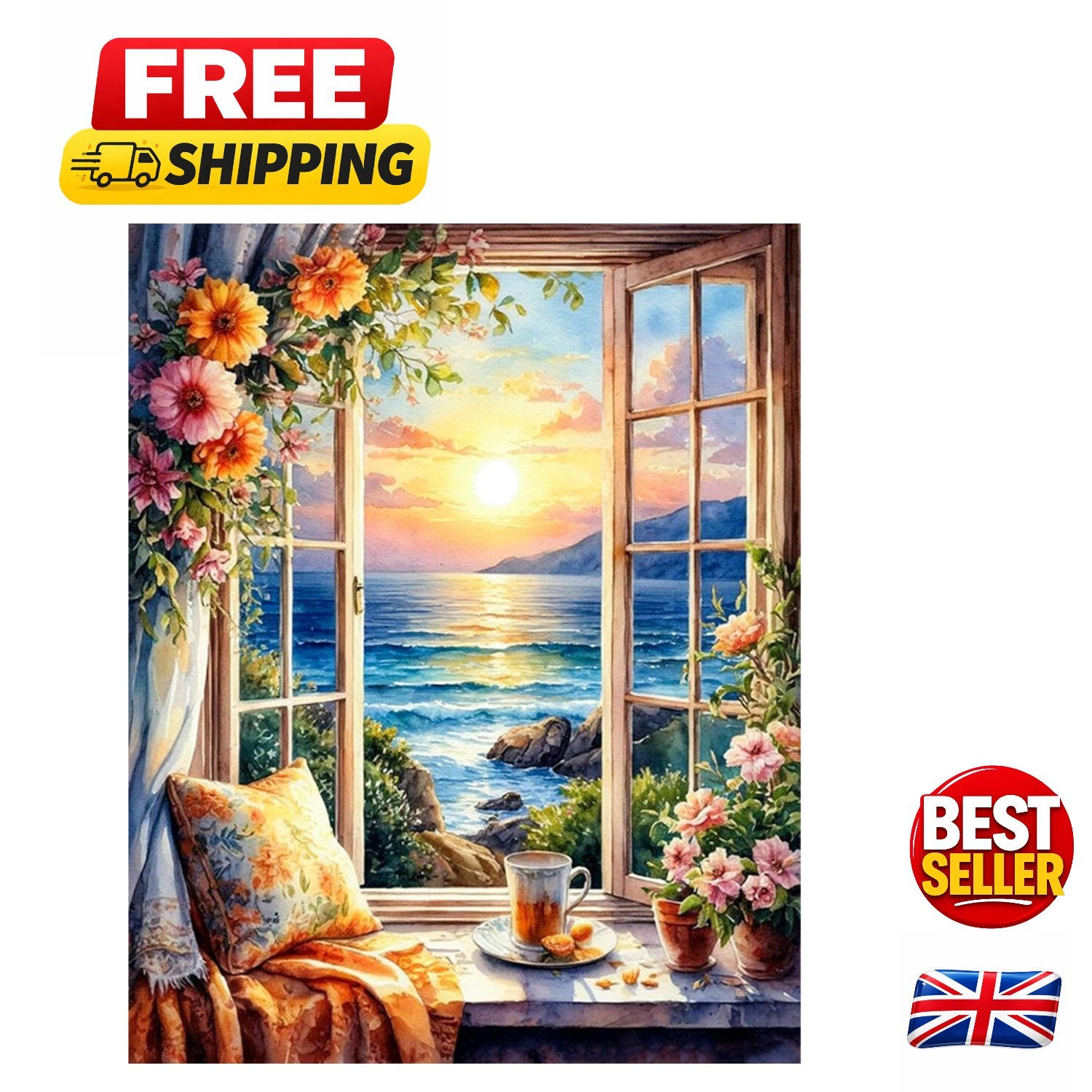 Adult Paint by Numbers Window Landscape – Relaxing 16x20 Canvas Art Experience
