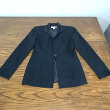 Vintage 1980's Christian Dior Black Wool Single Button Down Blazer Jacket Sz 10