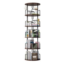 Revolving 5-Tier Bookcase 360 Spinning Vertical Storage Brown
