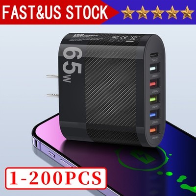 65W Fast Charge Wall Charger Adapter 5 USB Port Type C Charger iPhone15/16  Lot