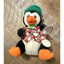 New Coca Cola Penguin in Striped Vest Collectible Bean Bag Plush HAS STAIN