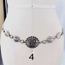 Vintage Southwestern Concho Belt Stamped Floral Silver Tone Metal Chain S 30"