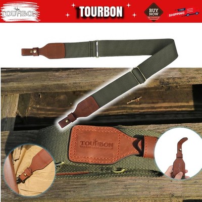 TOURBON Rifle Sling Shotgun Strap Non-slip Adjustable Webbing Leather End Green