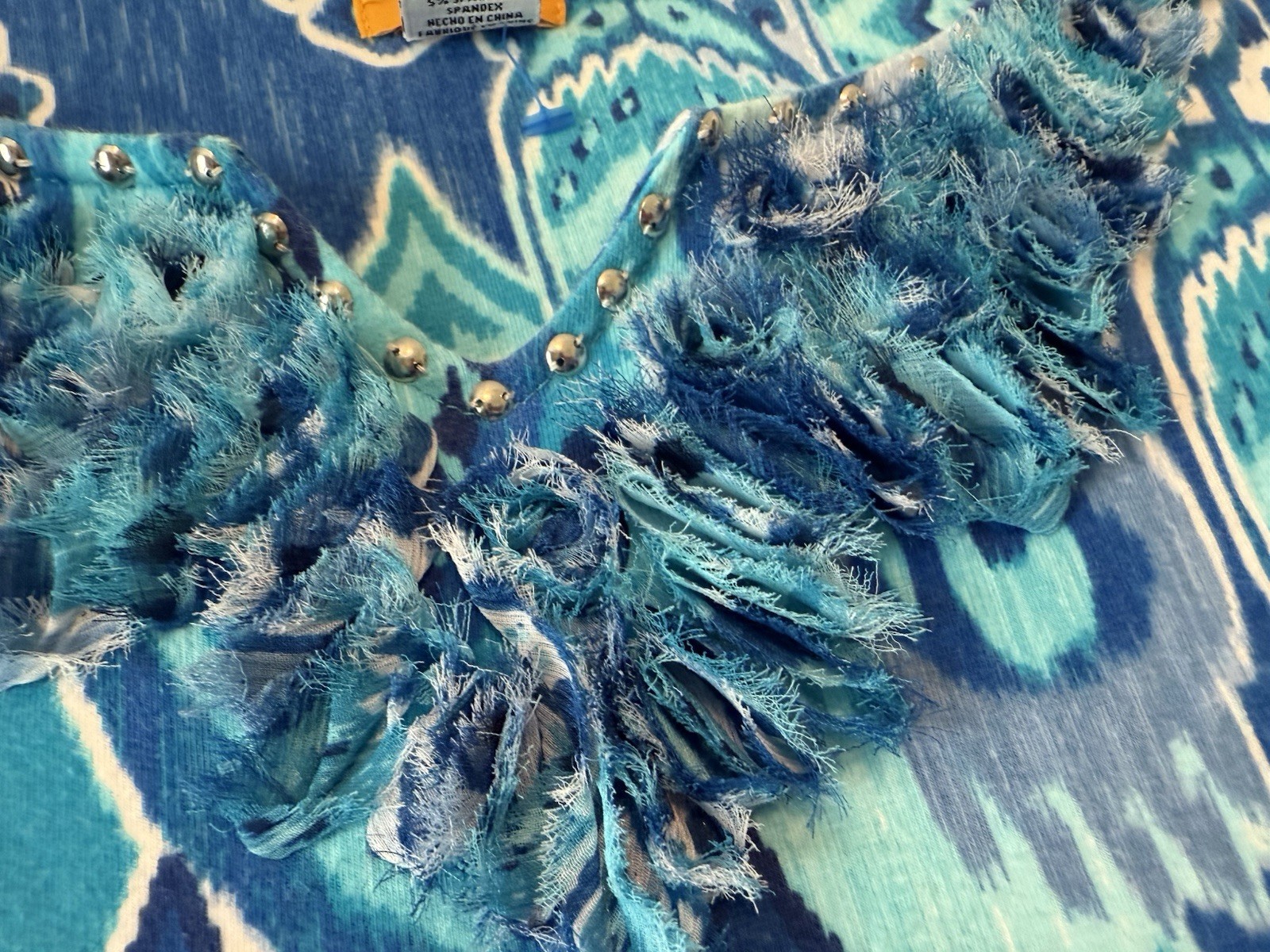 Ruby Rd Beaded Neck Top Blue Womens Size PXL Prin… - image 6