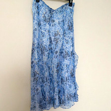 Lauren Ralph Lauren Blue/White Paisley Silk Chiffon Ruffle Lined Midi Skirt M