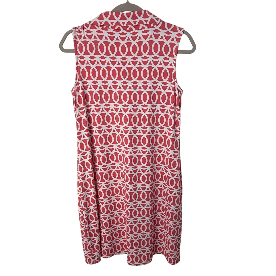 Lulu-B Sleeveless Zip Polo Golf Dress Pink White Geometric Print Size S UPF 50+ - Image 2 of 4