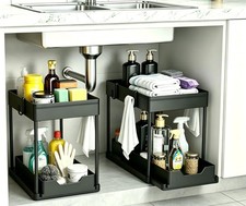 DEKAVA Under Sink Organizer 2 Pack, Bathroom Cabinet Organizer, 2 Tier Black