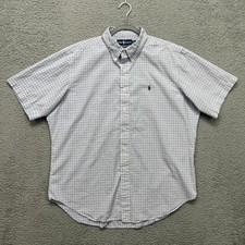 Ralph Lauren Shirt Mens XL White Blue Check Classic Fit Short Sleeve Button Down