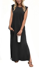 Women's Summer Casual Loose Split Long Maxi Sun Dress with Pockets Medium, Black