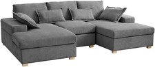 U-Shape Jumbo Cord Sofa Dark Grey 4-Seater | Deep Seat + Optional Footstool