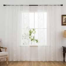 White Sheer Lace Curtains 95 Inches Long, 2 52"W x 95"L Pack of 2 Lace White