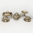 9pc Antique Sterling Silver Handmade Engraved Dollhouse Tea Set (Mint in Box) — photo 1