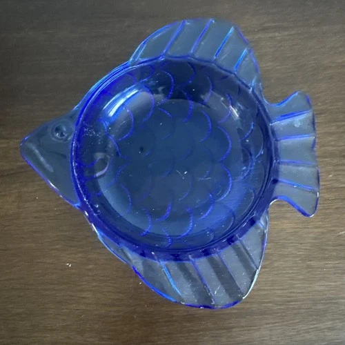 Glass Fish Tray HAZEL ATLAS ART DECO DEPRESSION COBALT BLUE ANGEL Dish BOWL