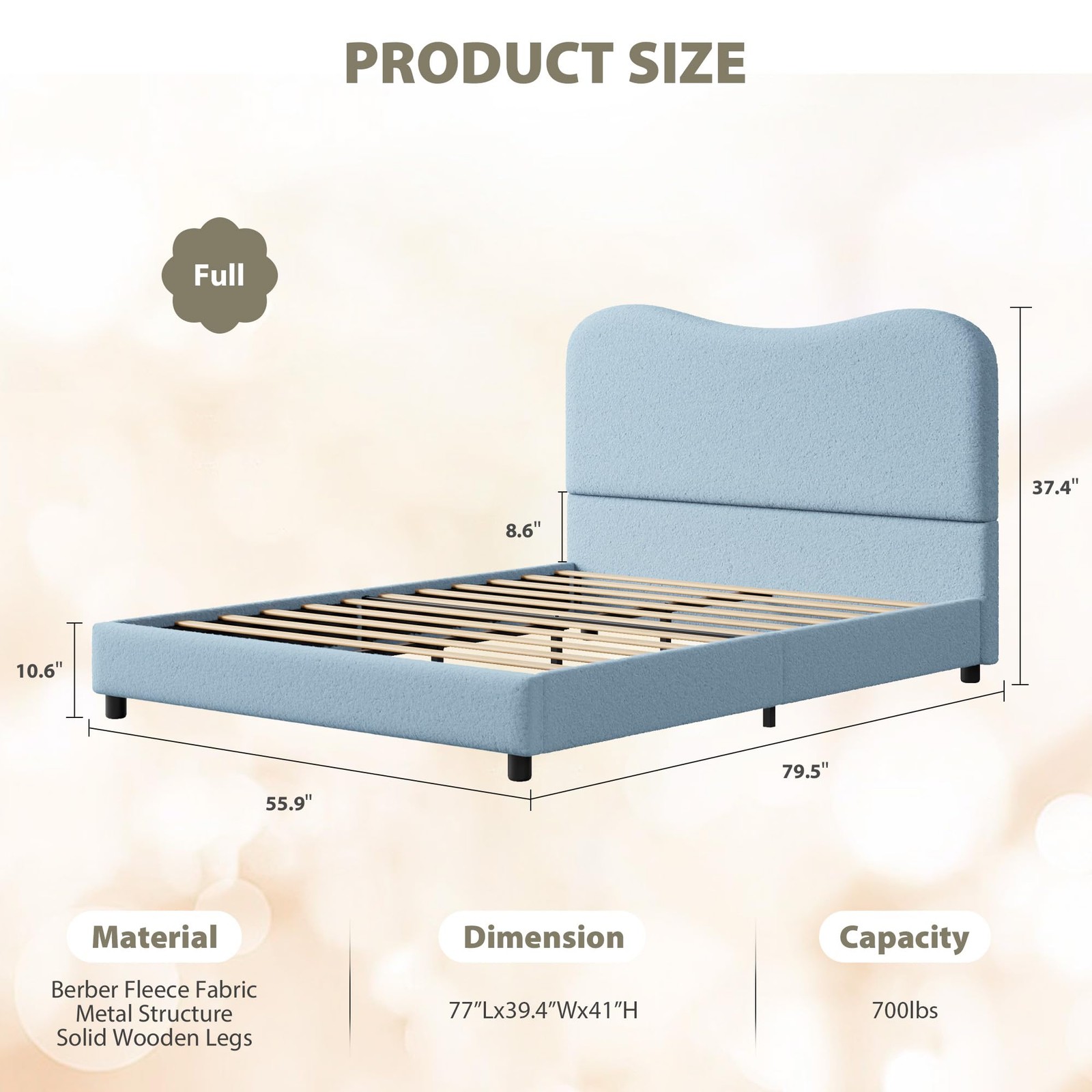 Platform Bed W/headboard Kids Blue