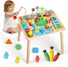 Montessori Activity Table for Toddler 1-3 Years Old, 13 in 1 Wooden Learn Activi