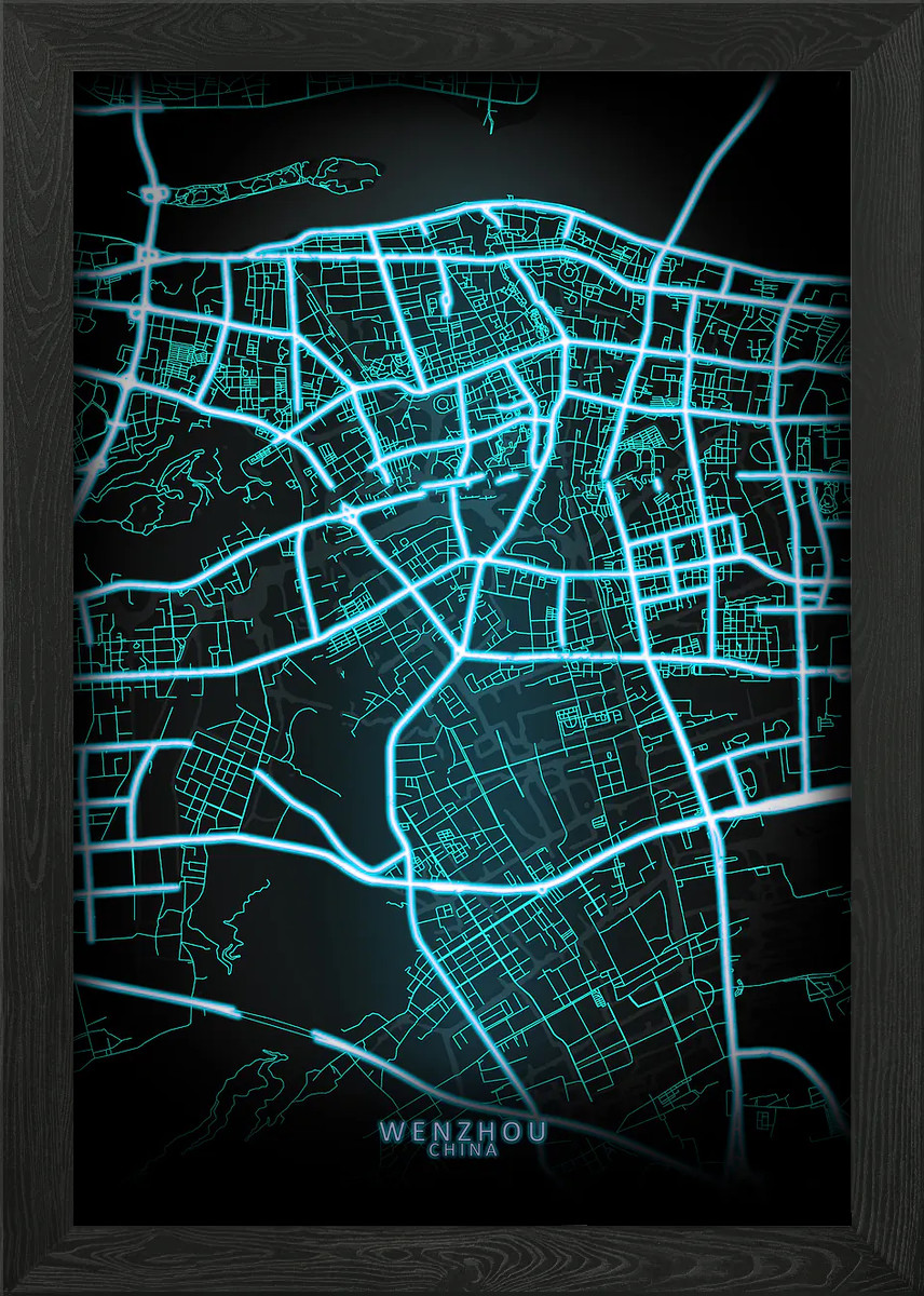 Póster arte de pared enmarcado mapa de la ciudad de China de Wenzhou lienzo impresión imagen