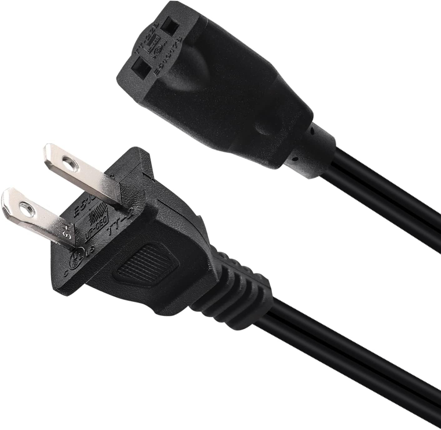 2 Prong Extension Cord 3FT US Male-Female Power Cable 16AWG AC 3FT-0.9M