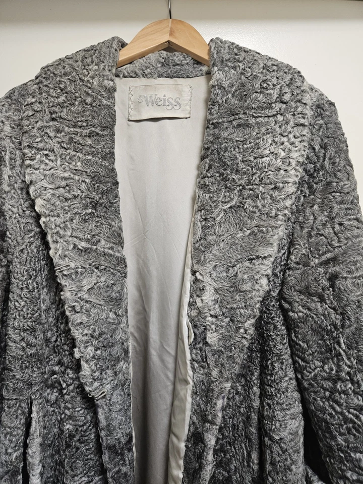 Abrigo largo gris de piel persa vintage blanco talla grande a XL Foto 2 de 4