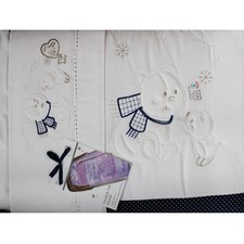 #Completo Culla Passeggino Lenzuola + Piumone Ricamato Bianco Art.580 Dis.6