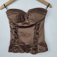 Sele Brown Satin Ruched Strapless Corset Top Bustier CBD49051 Vintage Medium