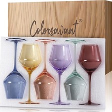 HandBlown Muted Color Wine Glasses Set 6, 16oz Pastel Crystal Wine Glass with St