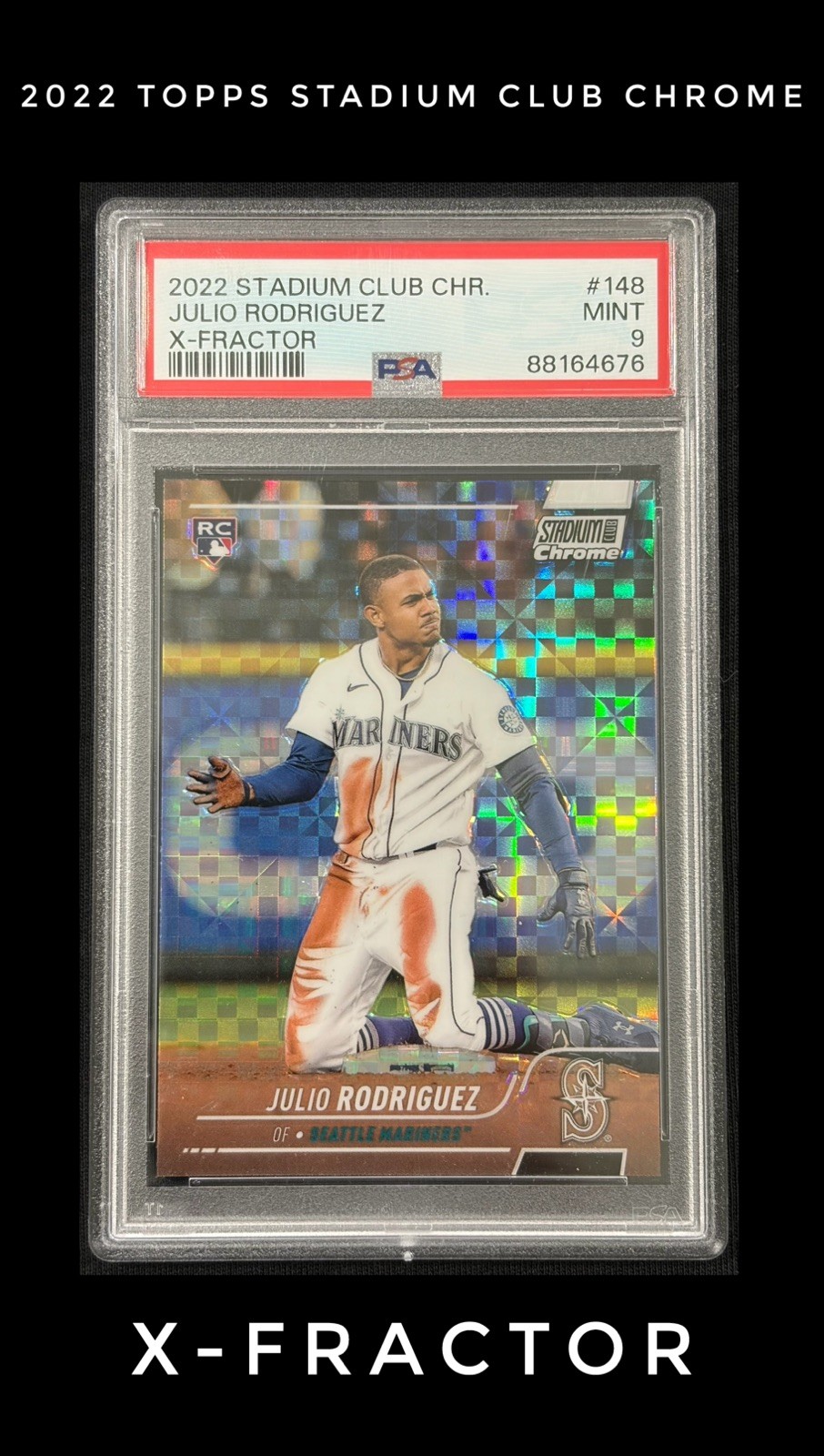 2022 Stadium Club Chrome Julio Rodriguez #148 X-Fractor RC Rookie PSA 9 view 1