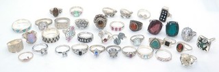 Vintage LOT 38 Sterling Silver 925 Gemstones Ruby Taxco Etc Rings 160g Scrap