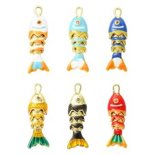 6pcs Stripe Fish Charm Fish Brass Pendant for Earrings Necklace Jewelry Making