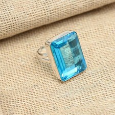 Blue Topaz Gemstone Handmade 925 Sterling Silver Ring Jewelry