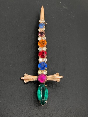 Vintage Sterling By Coro Vermeil Multicolor Rhinestone Sword Dagger Pin Brooch