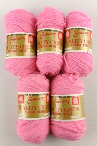 141g Vintage EMBASSY Quality Crepe Shrink Resist 5ply Wool Colour Pink 9314