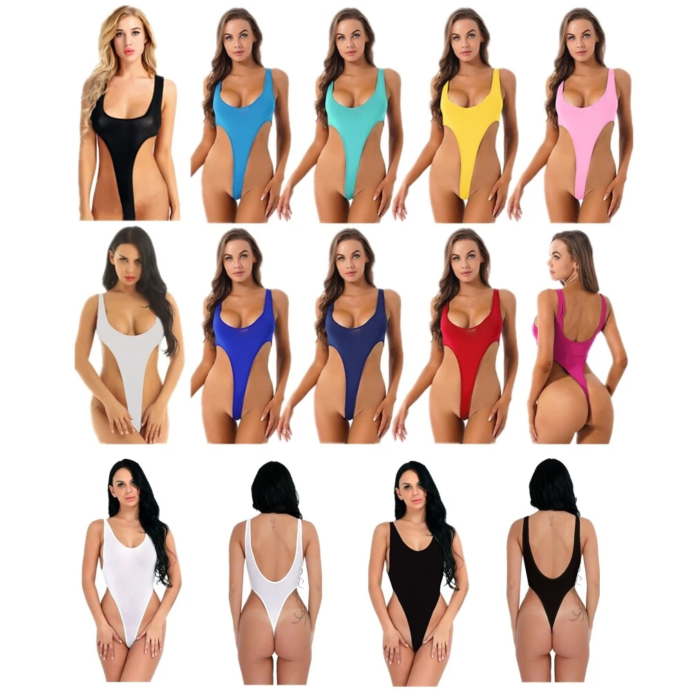 Women's Transparent High Cut Bikini Thong Bodysuit Sexy One Piece Swimsuit