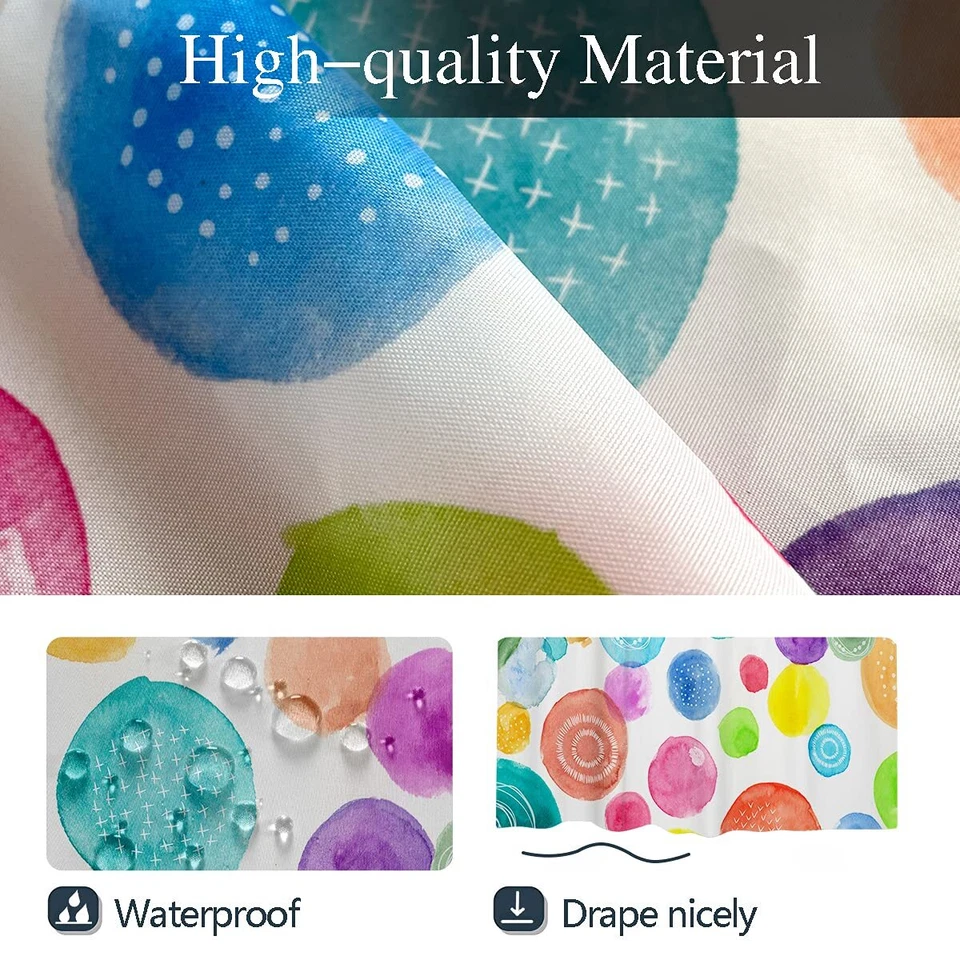 Colorida cortina de ducha para niños a lunares linda arco iris brillante acuarela geométrica... Foto 4 de 4