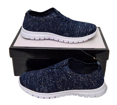 Nine West Stax schöne flache marineblaue Damen-Stoffsneaker Turnschuhe UK 4
