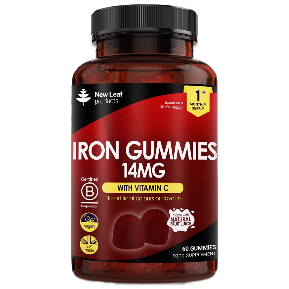 Iron Gummies 14mg - 60 Iron Supplements Enriched Vitamin C + Real Fruit Juice