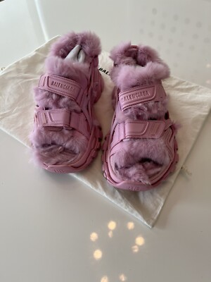 BALENCIAGA Track Faux Fur Sandals Pink Size: