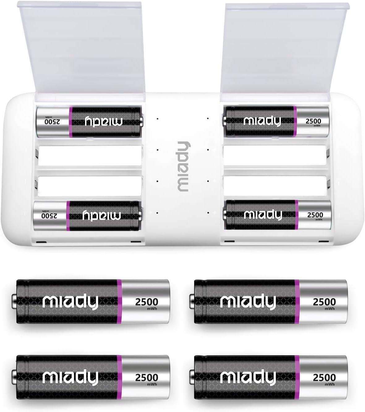 8-Pack Rechargeable Lithium AA Batteries with Fast Charger, 2500Mwh 1.5V High-Po