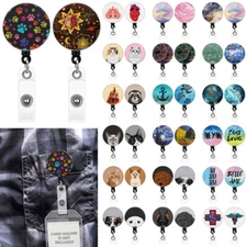 Set 2 Packs Designs Retractable ID Name Card Tag Badge Reel Holder Swivel Clip
