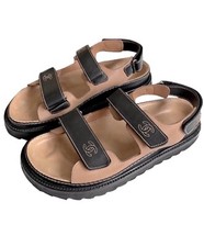 CHANEL Authentic Vintage 90s Chunky Dad Sandals - Black, Tan Wms 37/U.S. 7.5