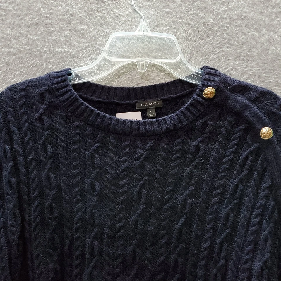Suéter Talbots Mujer Pequeño Azul Marino Tejido con Cable Poncho Mezcla Cachemira Foto 2 de 4