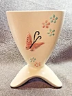 MCM 3 Leg 1956 Hull Aqua & Pink Butterfly & Flower Design Pottery Vase 10.5"