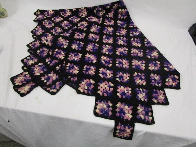 PRETTY Antique Purple Blend Throw Granny Square Afghan Hand Made 46"x46" - Image 2 of 4